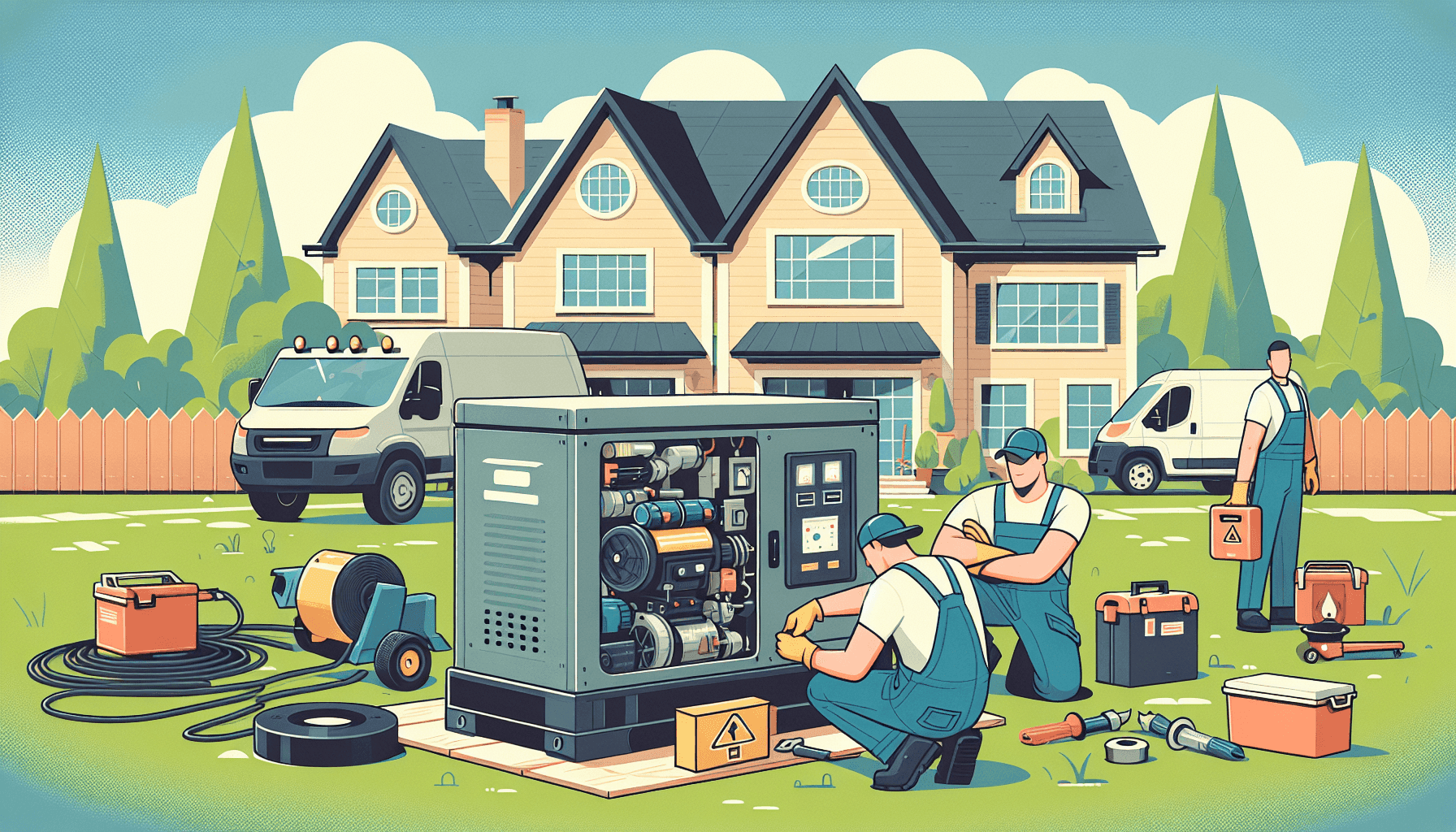 Illustration of a generator being installed outside a house