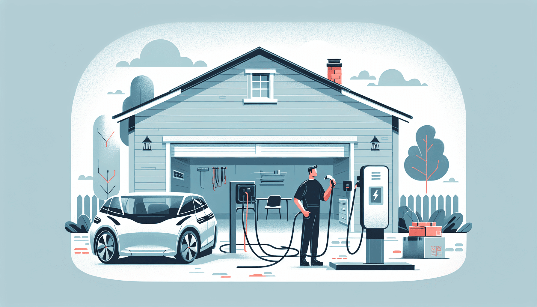 Illustration of an electrician installing an EV charger at home