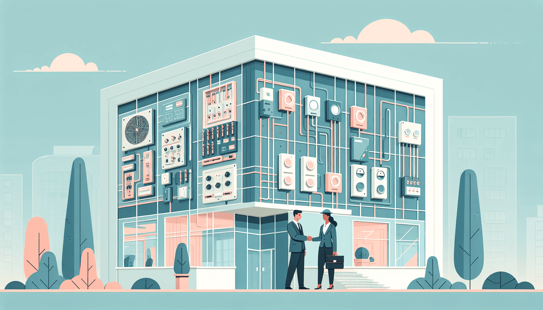Illustration of a commercial building showing electrical upgrades